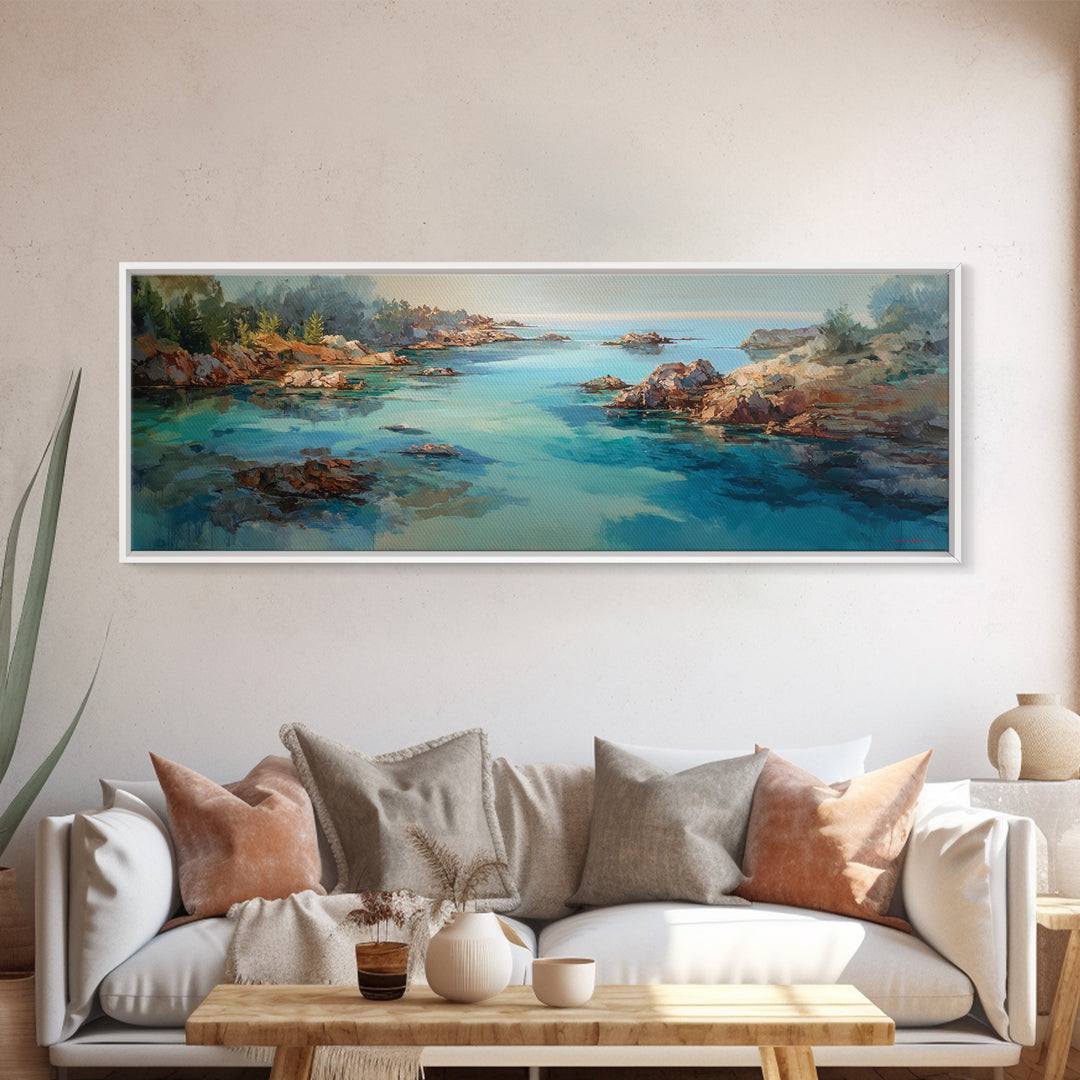 Tropical Lagoon with Turquoise Water Framed Canvas Print, Tropical Art, Room Decor, Living Room Decor, Fine Art, Tropic, TRO-3x1-23
