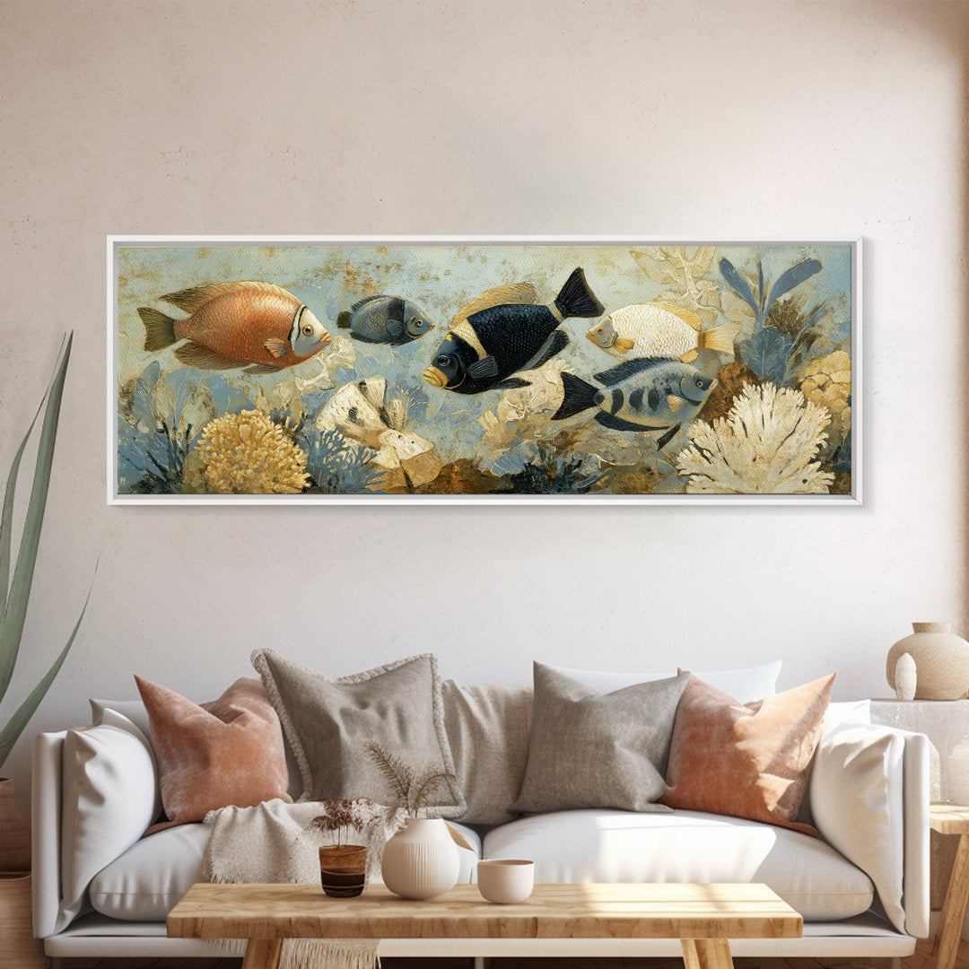 Tropical Fish over Coral Reef Canvas Print, Tropical Art, Fine Art Print, Living Room Decor, Fine Art, Tropic, Digital Prints, TRO-3x1-3