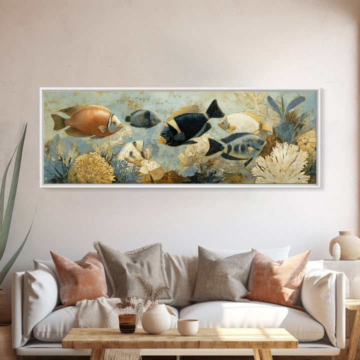 Tropical Fish over Coral Reef Canvas Print, Tropical Art, Fine Art Print, Living Room Decor, Fine Art, Tropic, Digital Prints, TRO-3x1-3