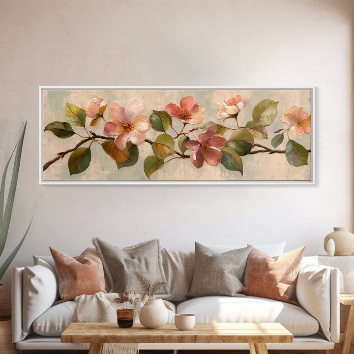 Mango Branch with Leaves and Flowers Canvas Print, Tropical Art, Printable Art, Living Room Decor, Tropic, Trendy Wall Art, TRO-3x1-34