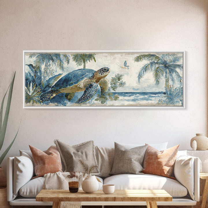 Sea Turtle Near Tropical Reef Canvas Print, Tropical Art, Minimalist Decor, Living Room Decor, Fine Art, Tropic, Digital Print, TRO-3x1-35