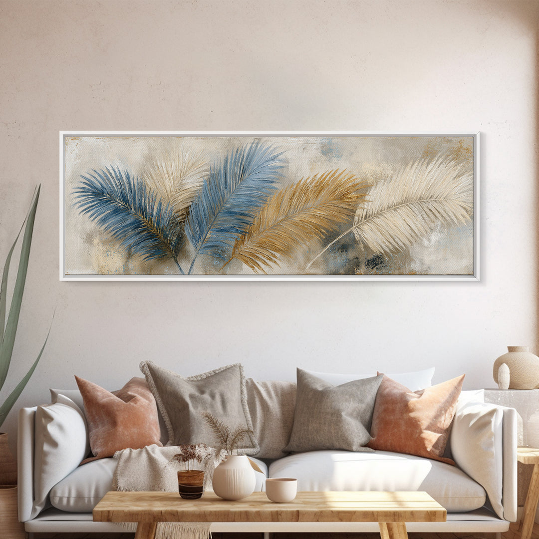 Rain Soaked Palm Leaf Closeup Framed Canvas Print, Tropical Art, Downloadable Prints, Living Room Decor, Watercolor Art, Tropic, TRO-3x1-37