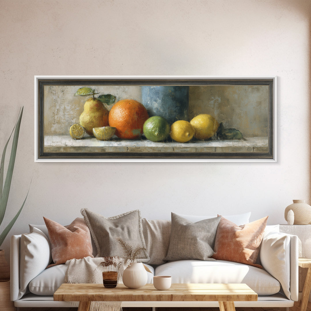 Bright Papaya and Lime Still Life Canvas Print, Tropical Art, Neutral Decor, Living Room Decor, Fine Art, Tropic, Home Decor, TRO-3x1-40