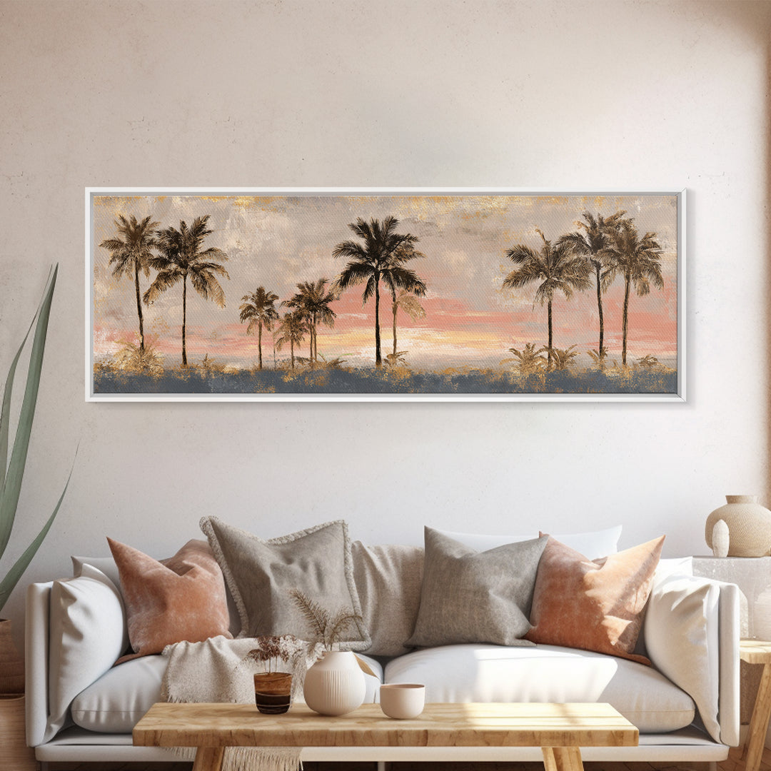 Palm Tree Silhouettes Framed Canvas Print, Tropical Art, Modern Decor, Living Room Decor, Fine Art, Tropic, Wall Decor, TRO-3x1-44