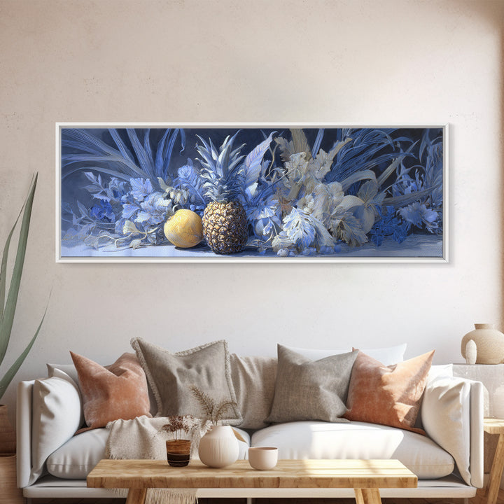 Pineapple and Palm Still Life Canvas Print, Tropical Art, Coastal Decor, Living Room Decor, Fine Art, Tropic, Modern Decor, TRO-3x1-46