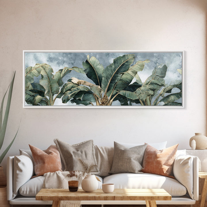 Banana Leaves Layered Canvas Print, Tropical Art, Beach Print, Living Room Decor, Abstract Art, Tropic, Textured Painting, TRO-3x1-49
