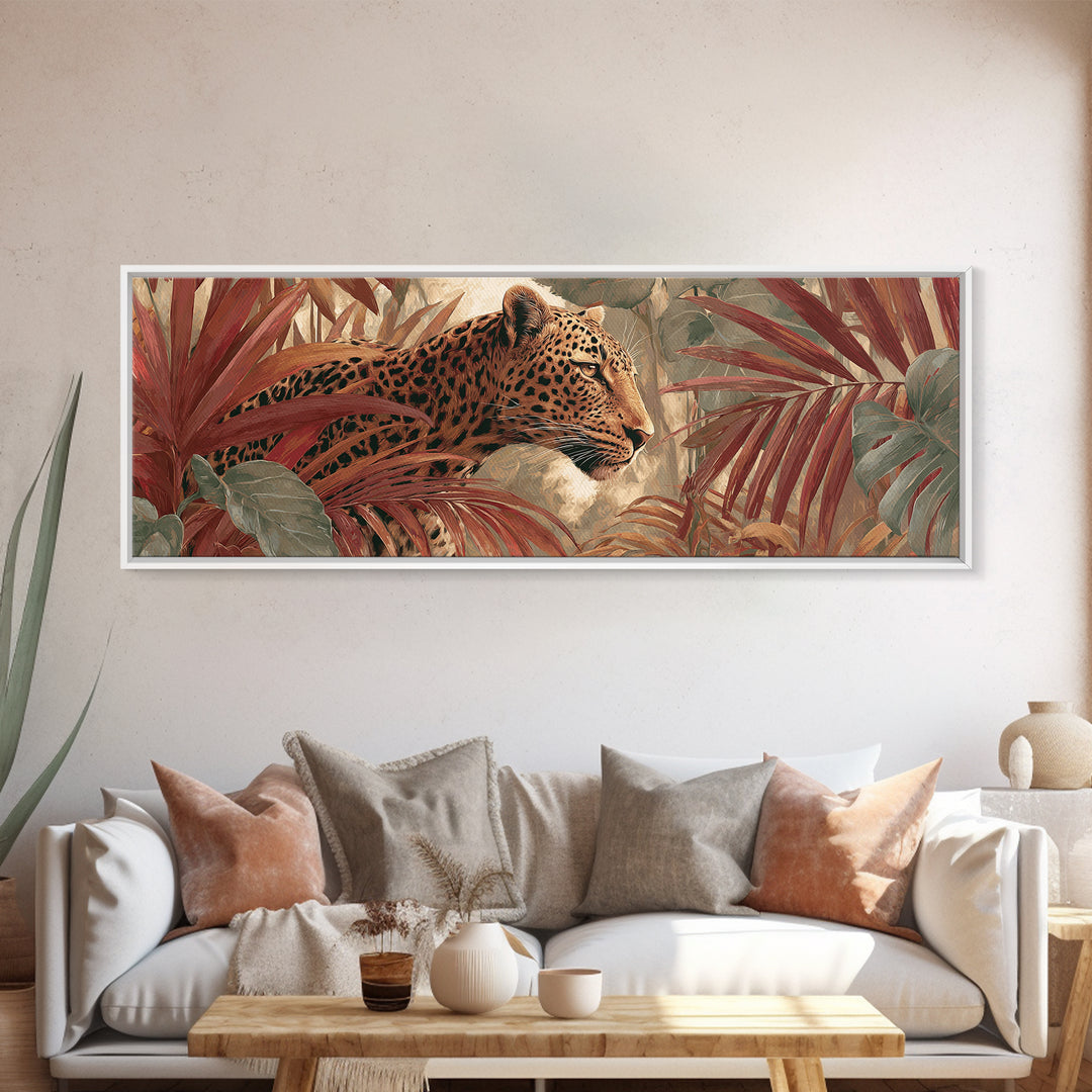 Leopard Hidden Among Palm Leaves Canvas Print, Tropical Art, Whimsical Art, Living Room Decor, Fine Art, Tropic, TRO-3x1-54