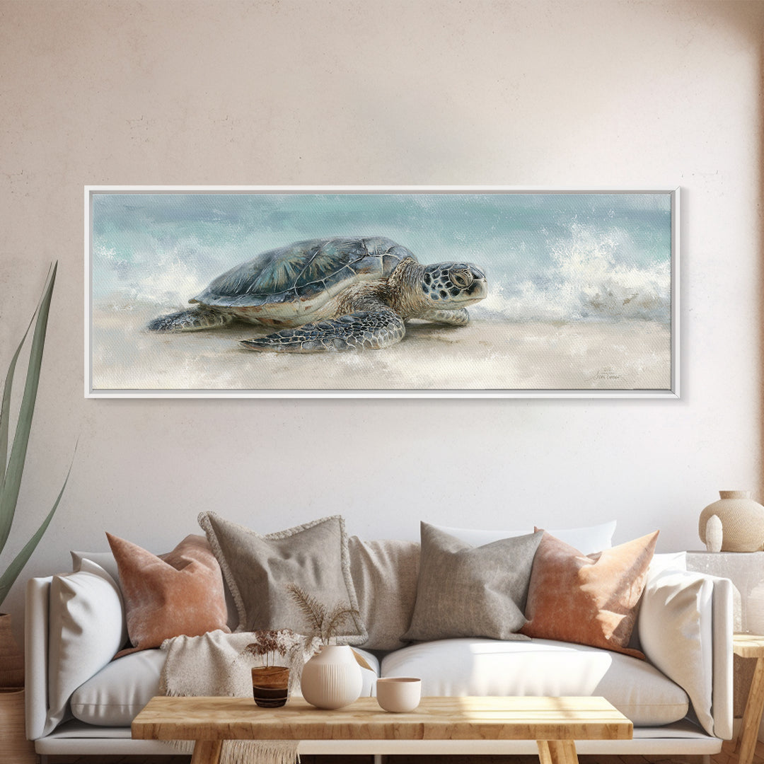 Sea Turtle Near Tropical Reef Framed Canvas Print, Tropical Art, Digital Prints, Living Room Decor, Fine Art, Tropic, TRO-3x1-59