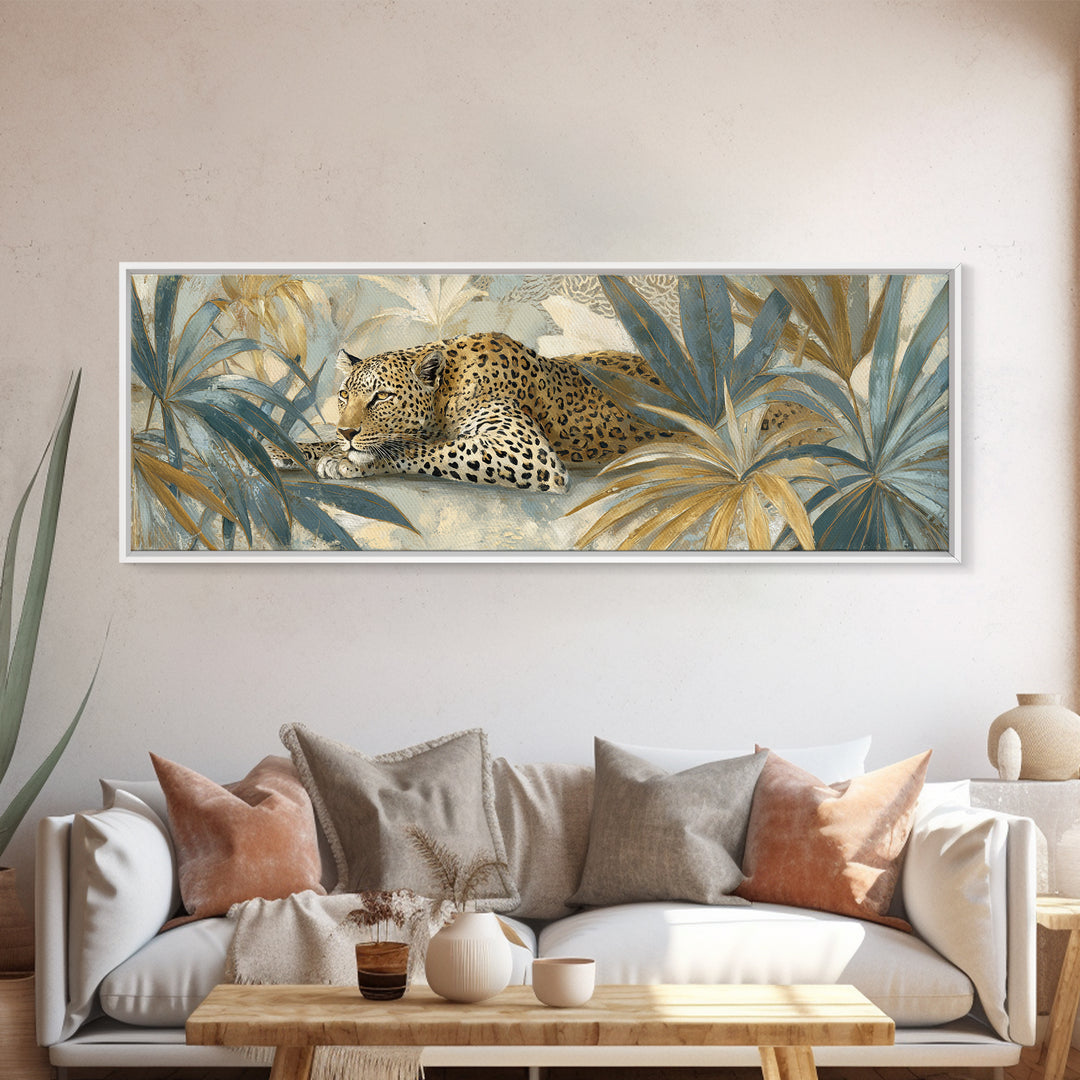 Leopard Hidden Among Palm Leaves Canvas Print, Tropical Art, Coastal Art, Living Room Decor, Fine Art, Tropic, Luxury Decor, TRO-3x1-6