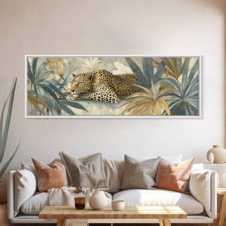 Leopard Hidden Among Palm Leaves Canvas Print, Tropical Art, Coastal Art, Living Room Decor, Fine Art, Tropic, Luxury Decor, TRO-3x1-6