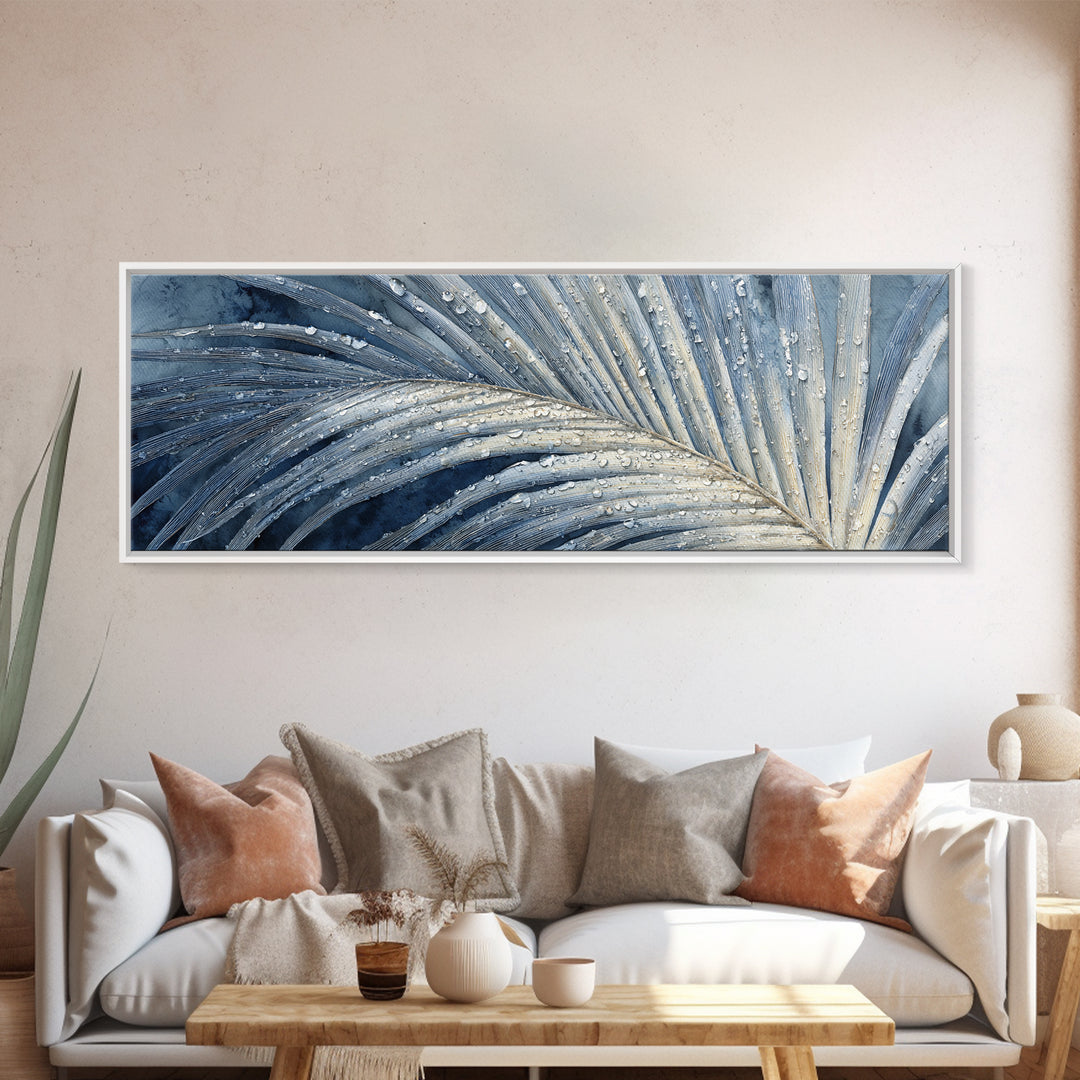 Rain Soaked Palm Leaf Closeup Canvas Print, Tropical Art, Botanical Art, Living Room Decor, Watercolor Art, Tropic, TRO-3x1-61