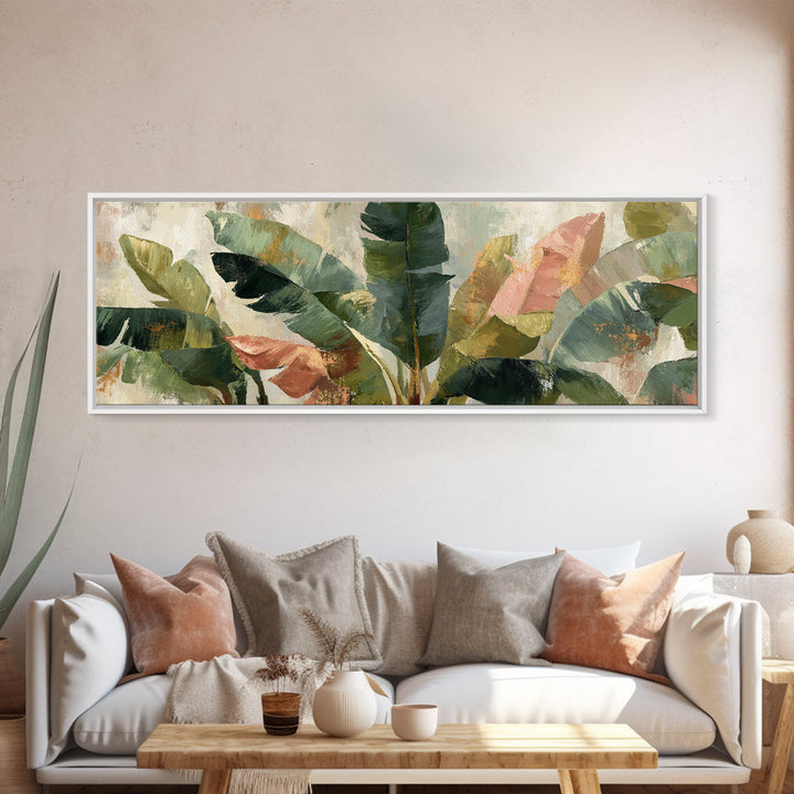 Banana Leaves Layered Framed Canvas Print, Tropical Art, Neutral Decor, Living Room Decor, Fine Art, Tropic, Home Decor, TRO-3x1-73