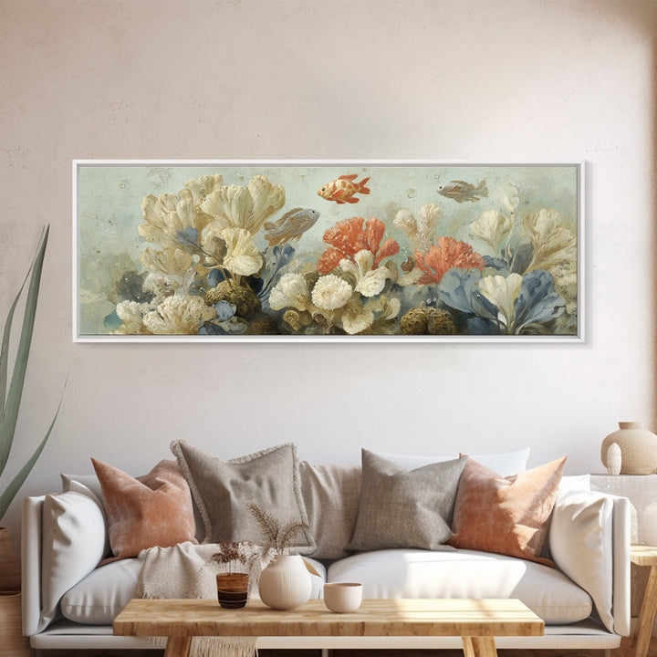 Tropical Fish over Coral Reef Canvas Print, Tropical Art, Oversized Wall Art, Living Room Decor, Fine Art, Tropic, Beach Print, TRO-3x1-75