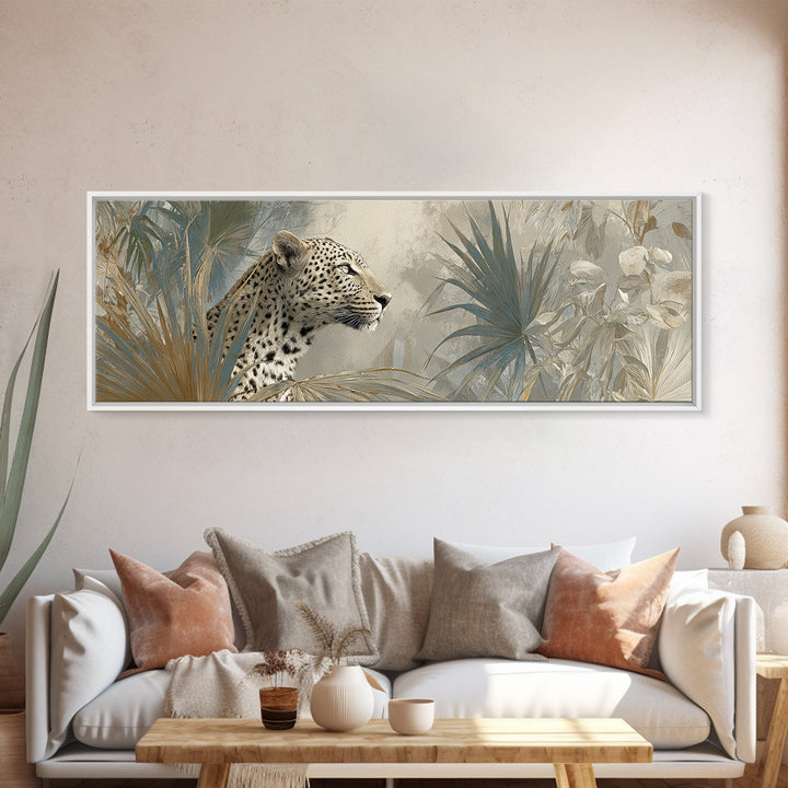 Leopard Hidden Among Palm Leaves Canvas Print, Tropical Art, Printable, Living Room Decor, Fine Art, Tropic, Coastal Decor, TRO-3x1-78