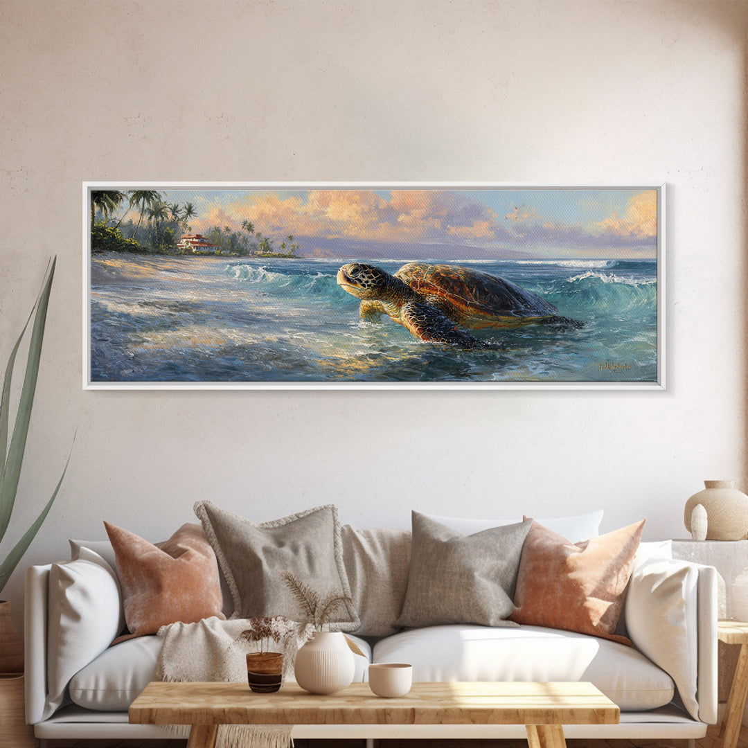 Sea Turtle Near Tropical Reef Canvas Print, Tropical Art, Wall Art Prints, Living Room Decor, Fine Art, Tropic, Beach Wall Art, TRO-3x1-83