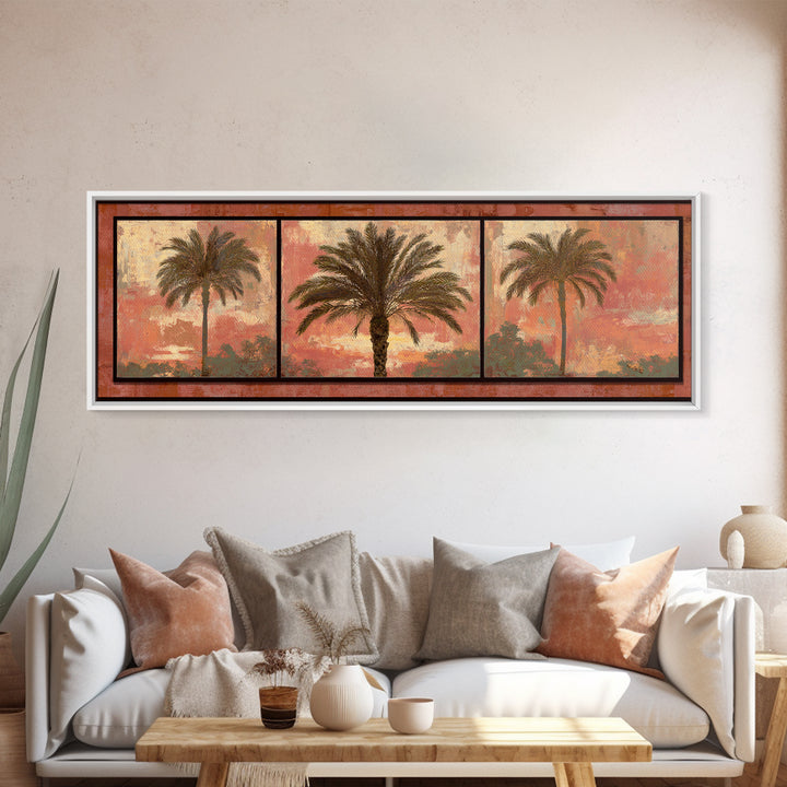 Palm Tree Silhouettes Canvas Print, Tropical Art, Digital Art, Living Room Decor, Oil Painting, Tropic, Watercolor Art, TRO-3x1-92