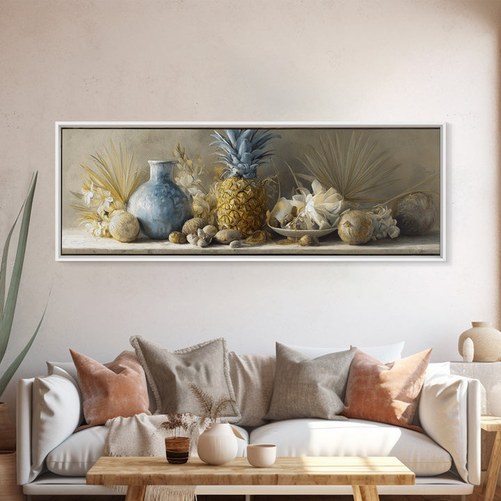 Pineapple and Palm Still Life Canvas Print, Tropical Art, Downloadable Prints, Living Room Decor, Watercolor Art, Tropic, TRO-3x1-94