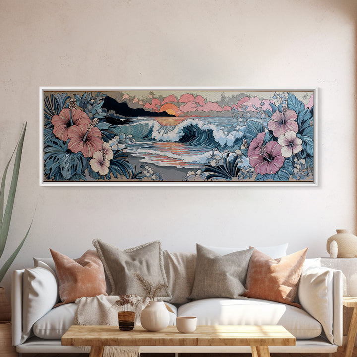 Orchid and Hummingbird Composition Canvas Print, Tropical Art, Gallery Wall Art, Living Room Decor, Fine Art, Tropic, TRO-3x1-98