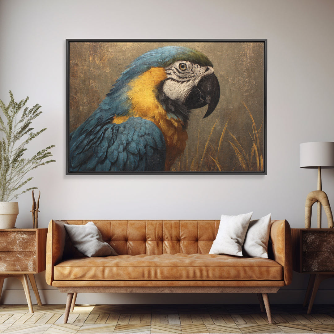 Parrot Portrait with Emerald Feathers Canvas Print, Tropical Art, Beach Wall Art, Living Room Decor, Fine Art, Tropic, TRO-3x2-12