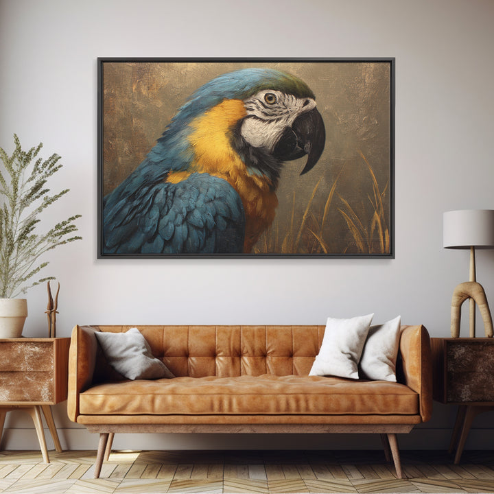 Parrot Portrait with Emerald Feathers Canvas Print, Tropical Art, Beach Wall Art, Living Room Decor, Fine Art, Tropic, TRO-3x2-12