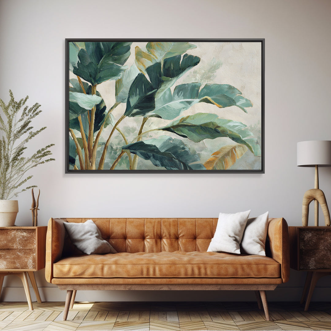 Banana Leaves Layered Framed Canvas Print, Tropical Art, Downloadable Prints, Living Room Decor, Watercolor Art, Tropic, TRO-3x2-13