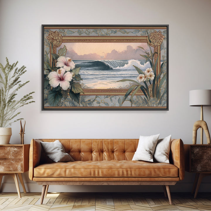 Sunset Surf Scene Framed Canvas Print, Tropical Art, Wall Art Prints, Living Room Decor, Fine Art, Tropic, Beach Wall Art, TRO-3x2-2