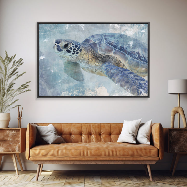 Sea Turtle Near Tropical Reef Framed Canvas Print, Tropical Art, Gallery Wall Art, Living Room Decor, Fine Art, Tropic, TRO-3x2-23