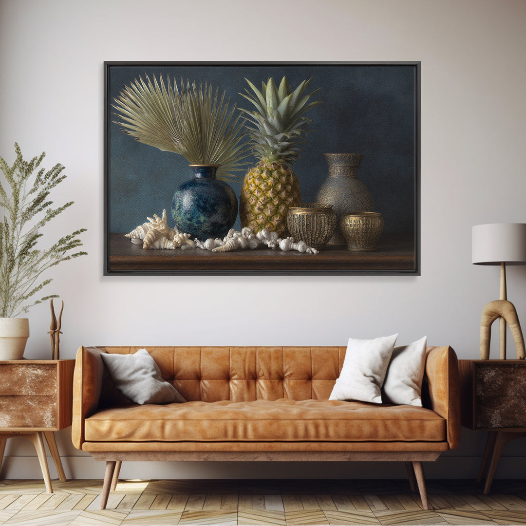 Pineapple and Palm Still Life Canvas Print, Tropical Art, Downloadable Prints, Living Room Decor, Watercolor Art, Tropic, TRO-3x2-34