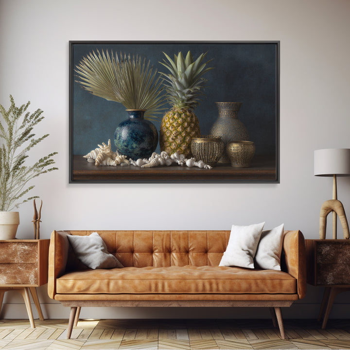 Pineapple and Palm Still Life Canvas Print, Tropical Art, Downloadable Prints, Living Room Decor, Watercolor Art, Tropic, TRO-3x2-34