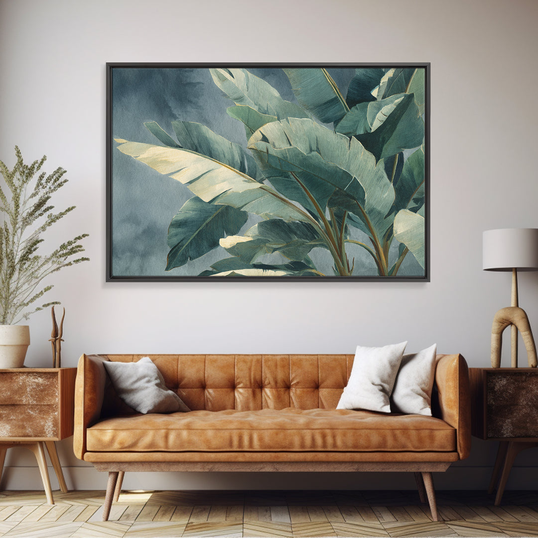 Banana Leaves Layered Canvas Print, Tropical Art, Botanical Art, Living Room Decor, Oil Painting, Tropic, Minimalist Decor, TRO-3x2-37