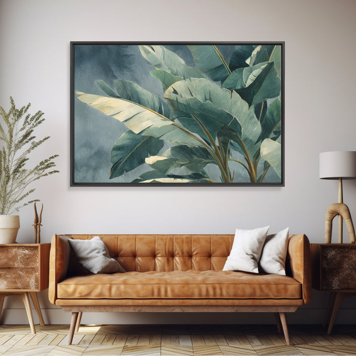 Banana Leaves Layered Canvas Print, Tropical Art, Botanical Art, Living Room Decor, Oil Painting, Tropic, Minimalist Decor, TRO-3x2-37