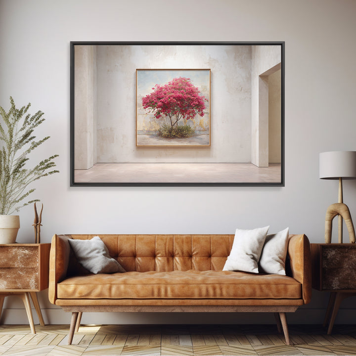 Pink Bougainvillea over White Wall Canvas Print, Tropical Art, Beach Prints, Living Room Decor, Watercolor Art, Tropic, TRO-3x2-44