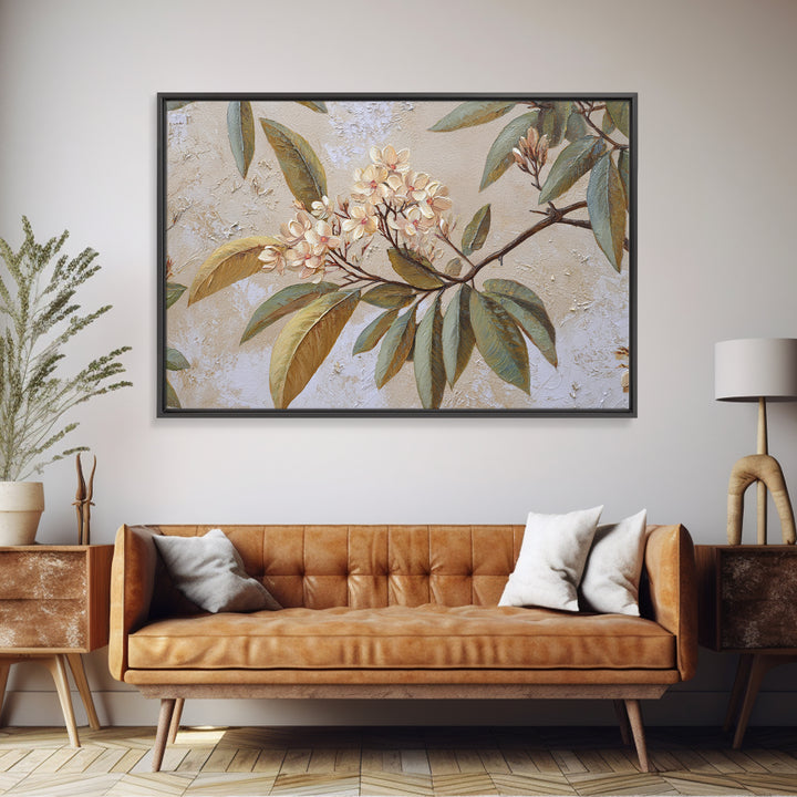 Mango Branch with Leaves and Flowers Framed Canvas Print, Tropical Art, Coastal Decor, Living Room Decor, Fine Art, Tropic, TRO-3x2-46