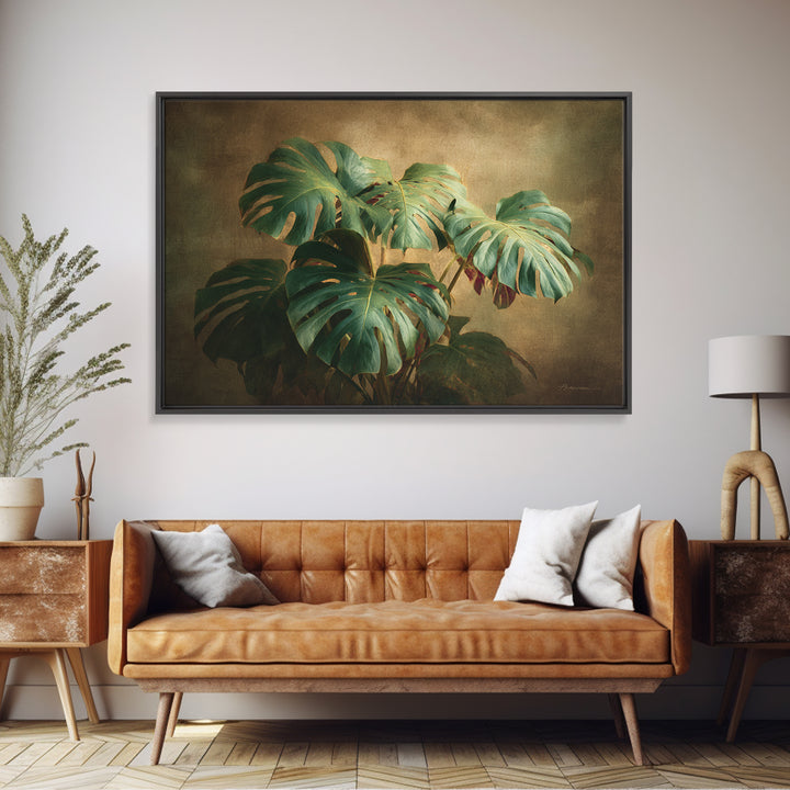 Lush Monstera Leaves Framed Canvas Print, Tropical Art, Gallery Wall Art, Living Room Decor, Fine Art, Tropic, TRO-3x2-5