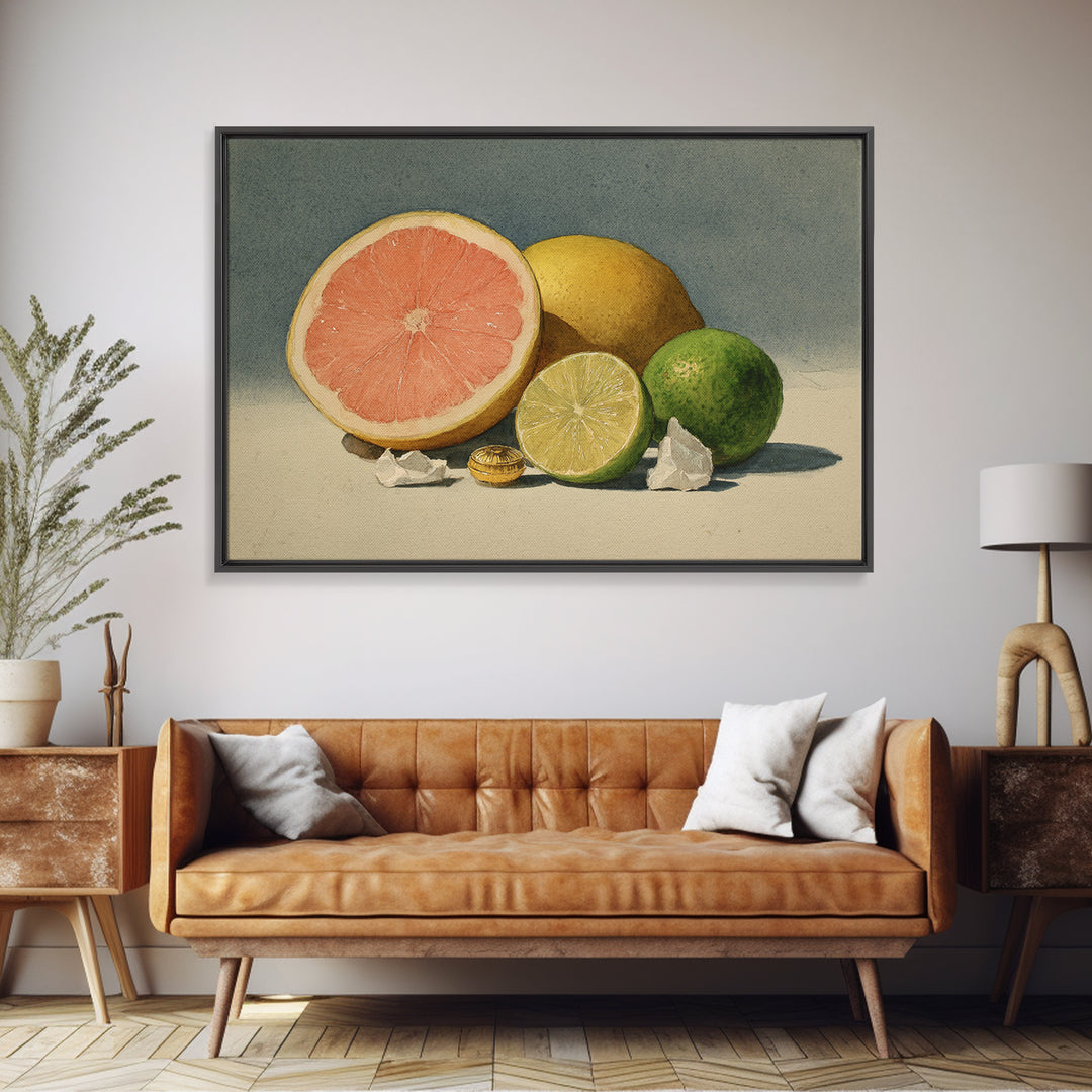 Bright Papaya and Lime Still Life Canvas Print, Tropical Art, Beach Print, Living Room Decor, Abstract Art, Tropic, TRO-3x2-52