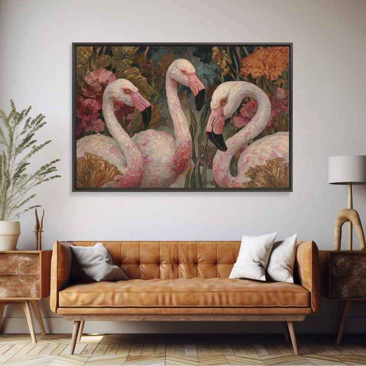 Pink Flamingos Among Tropical Water Plants Canvas Print, Tropical Art, Beach Wall Art, Living Room Decor, Fine Art, Tropic, TRO-3x2-54