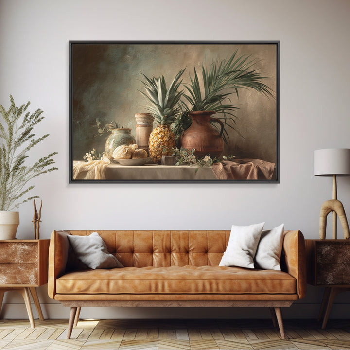 Pineapple and Palm Still Life Canvas Print, Tropical Art, Downloadable Prints, Living Room Decor, Watercolor Art, Tropic, TRO-3x2-58