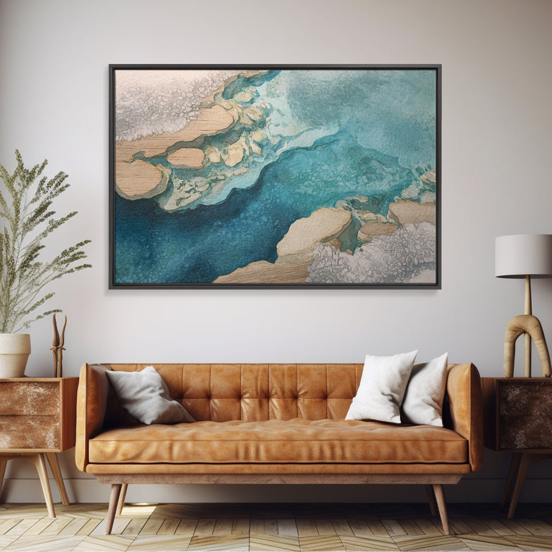 Tropical Lagoon with Turquoise Water Framed Canvas Print, Tropical Art, Digital Art, Living Room Decor, Oil Painting, Tropic, TRO-3x2-59