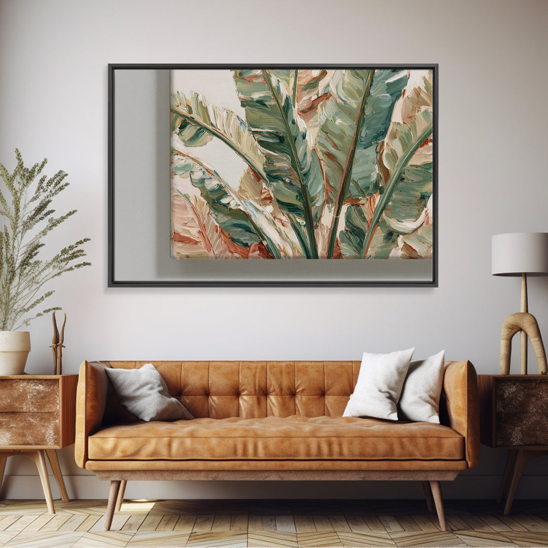 Banana Leaves Layered Canvas Print, Tropical Art, Botanical Art, Living Room Decor, Oil Painting, Tropic, Minimalist Decor, TRO-3x2-61