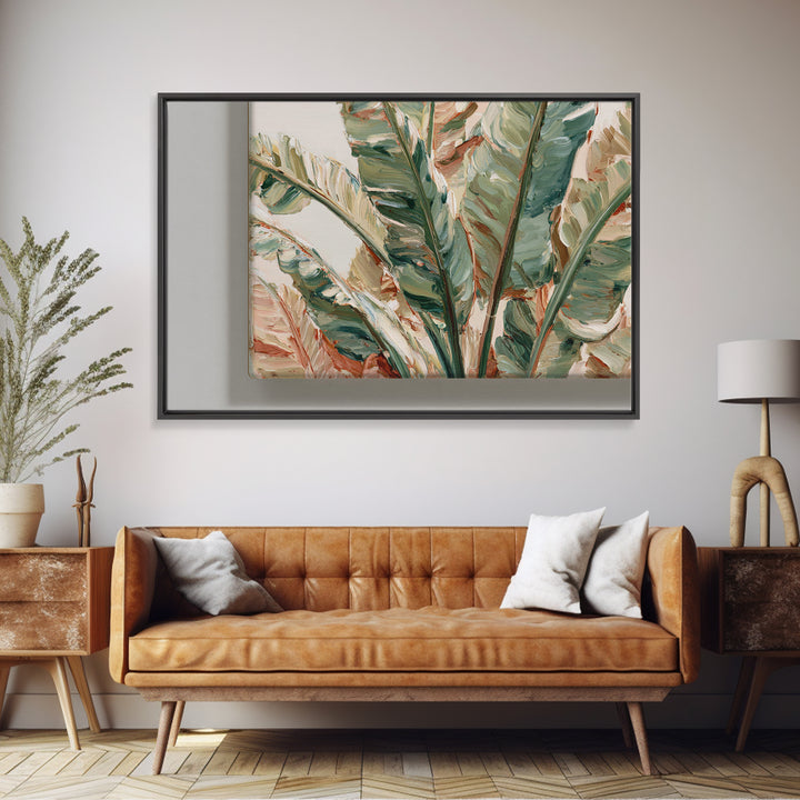 Banana Leaves Layered Canvas Print, Tropical Art, Botanical Art, Living Room Decor, Oil Painting, Tropic, Minimalist Decor, TRO-3x2-61