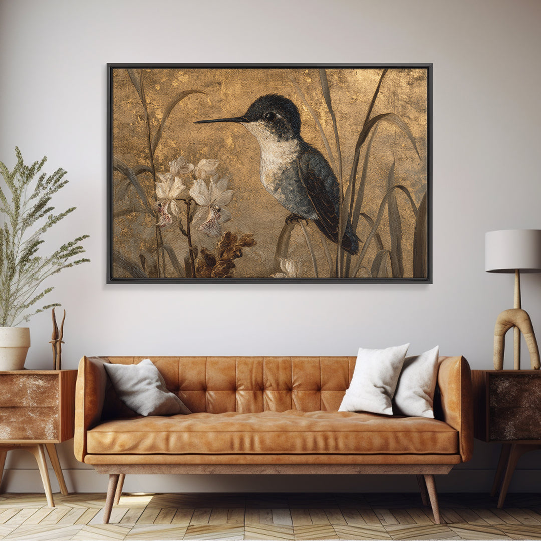 Orchid and Hummingbird Composition Canvas Print, Tropical Art, Abstract Painting, Living Room Decor, Fine Art, Tropic, TRO-3x2-62
