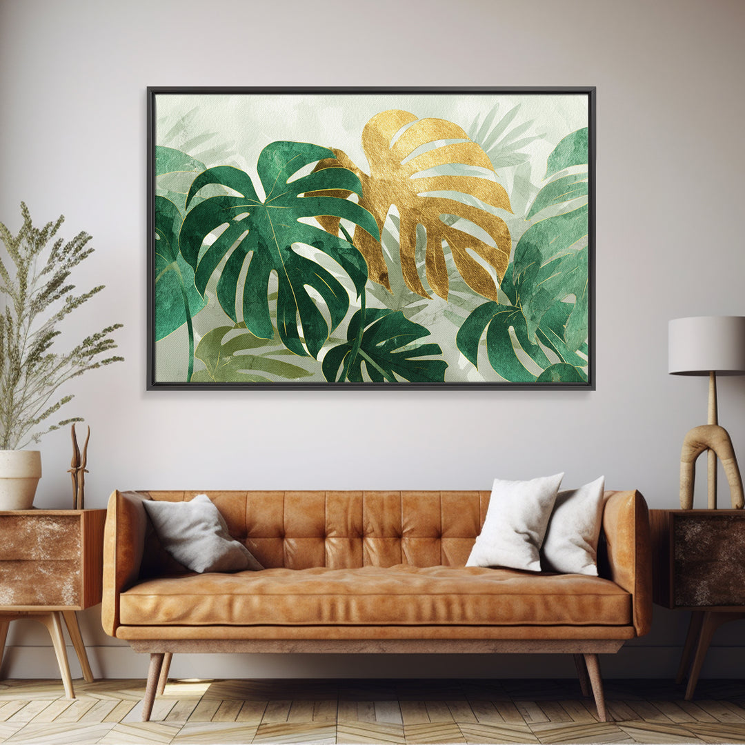 Lush Monstera Leaves Framed Canvas Print, Tropical Art, Room Decor, Living Room Decor, Fine Art, Tropic, Printable, TRO-3x2-77