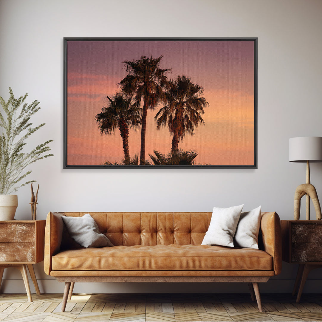 Palm Tree Silhouettes Framed Canvas Print, Tropical Art, Beach Decor, Living Room Decor, Oil Painting, Tropic, Fine Art Print, TRO-3x2-8