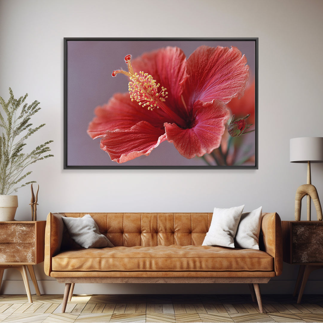Hibiscus Flower Closeup Framed Canvas Print, Tropical Art, Fine Art Print, Living Room Decor, Watercolor Art, Tropic, TRO-3x2-81