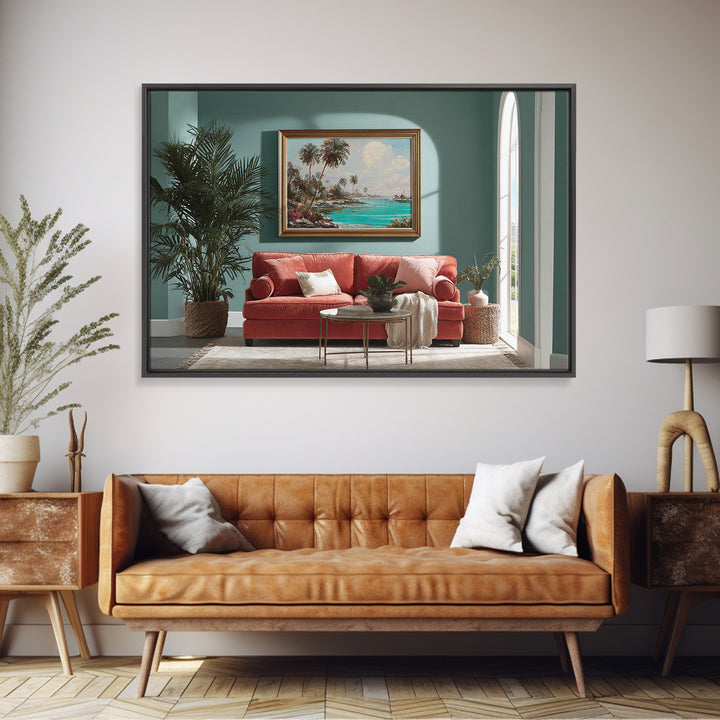 Tropical Lagoon with Turquoise Water Canvas Print, Tropical Art, Pink Wall Art, Living Room Decor, Tropic, Coastal Art, TRO-3x2-83