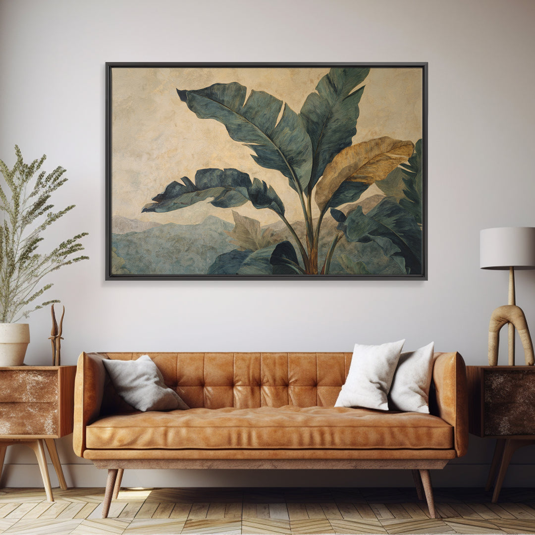 Banana Leaves Layered Framed Canvas Print, Tropical Art, Statement Artwork, Living Room Decor, Fine Art, Tropic, Digital Prints, TRO-3x2-85