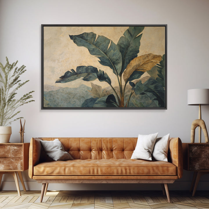 Banana Leaves Layered Framed Canvas Print, Tropical Art, Statement Artwork, Living Room Decor, Fine Art, Tropic, Digital Prints, TRO-3x2-85
