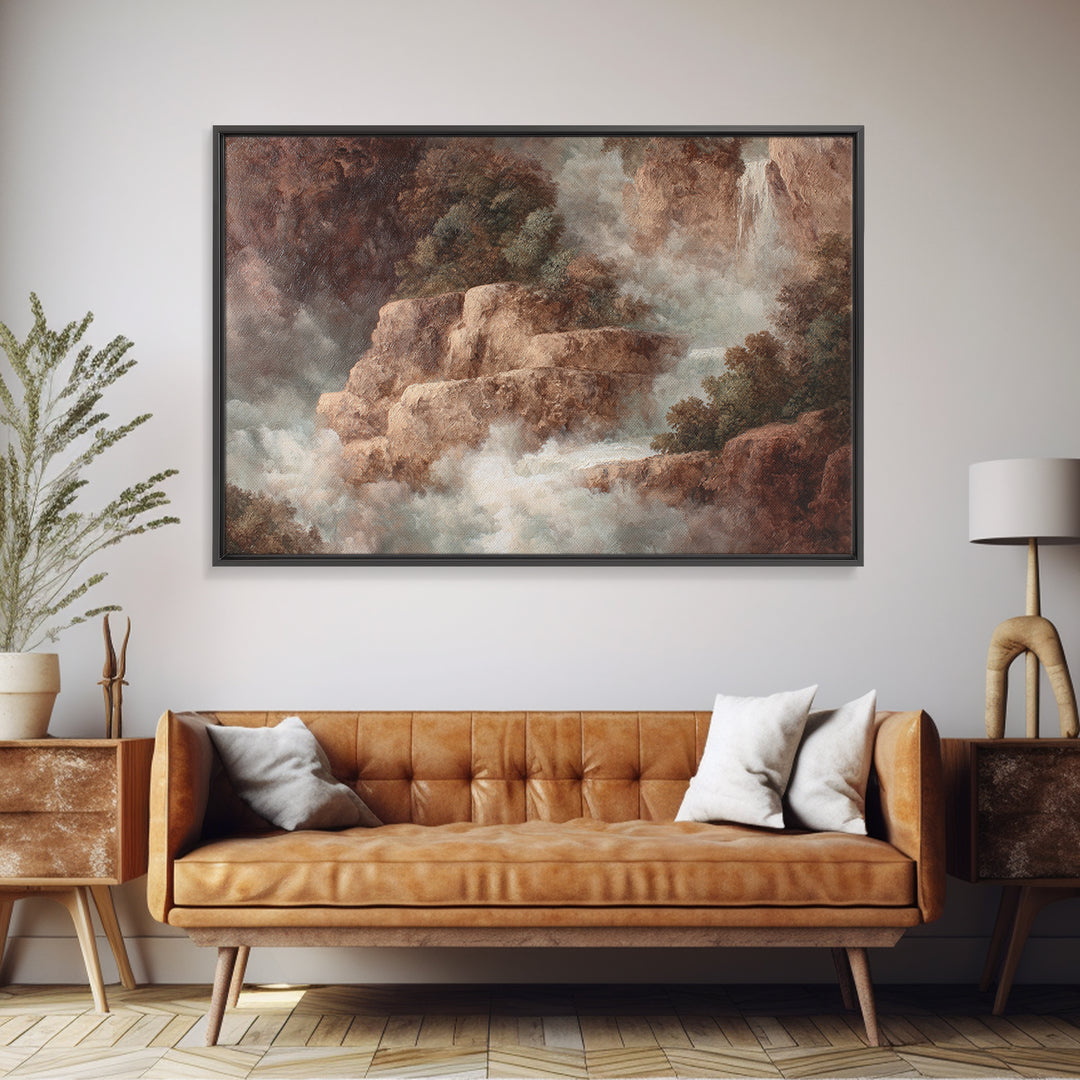 Jungle Waterfall with Misty Light Canvas Print, Tropical Art, Boho Decor, Living Room Decor, Oil Painting, Tropic, Art Print, TRO-3x2-89