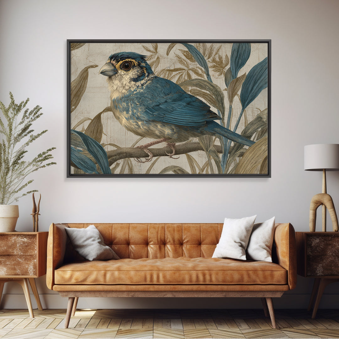 Colorful Jungle Bird Pattern Framed Canvas Print, Tropical Art, Print, Living Room Decor, Fine Art, Tropic, Coastal Wall Art, TRO-3x2-96