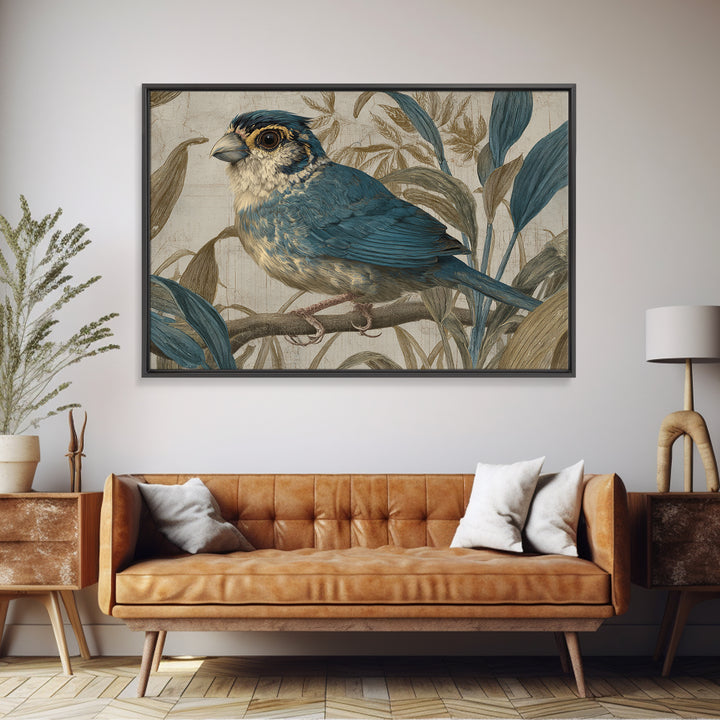 Colorful Jungle Bird Pattern Framed Canvas Print, Tropical Art, Print, Living Room Decor, Fine Art, Tropic, Coastal Wall Art, TRO-3x2-96